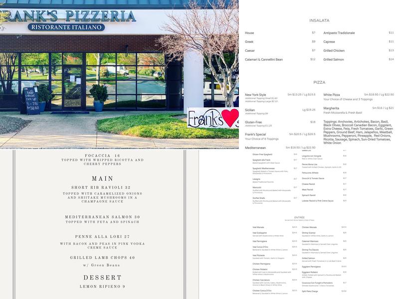 Frank's Ristorante & Pizzeria Menu