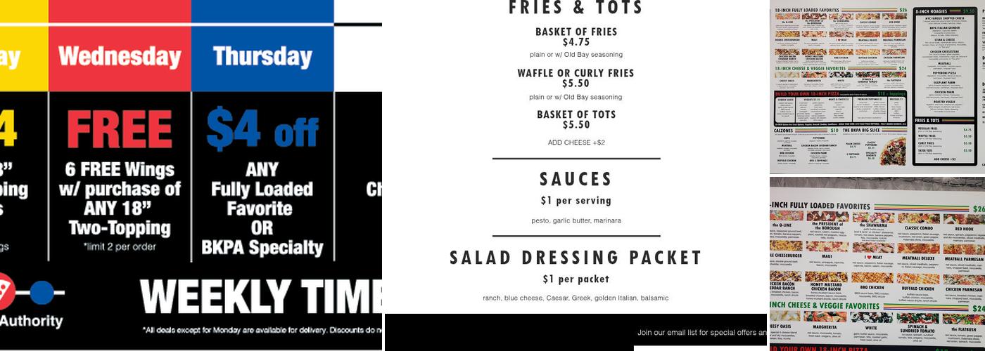 Brooklyn Pizza Authority Menu