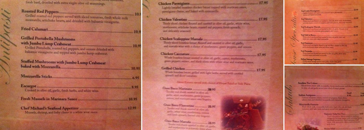 Angela's Ristorante & Pizzeria Menu