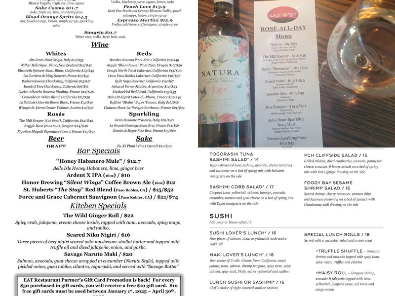 Wild Ginger Menu