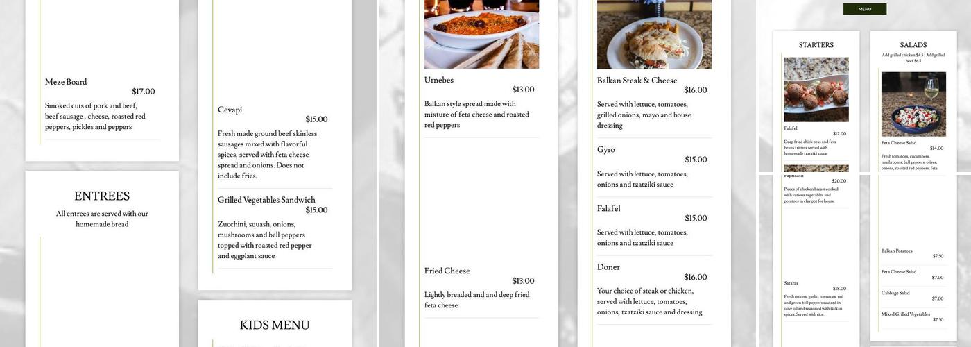Balkan Restaurant Menu