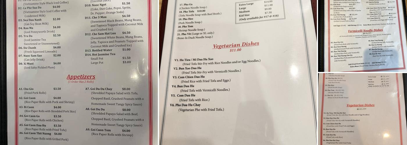 Pho Tay Do Menu
