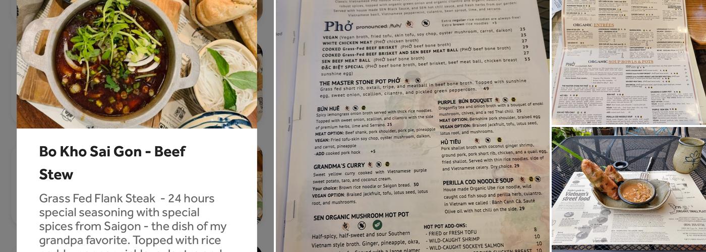 Sen Organic Small Plate Menu