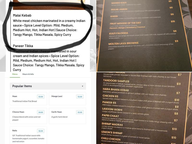 Lemon Cuisine of India Menu