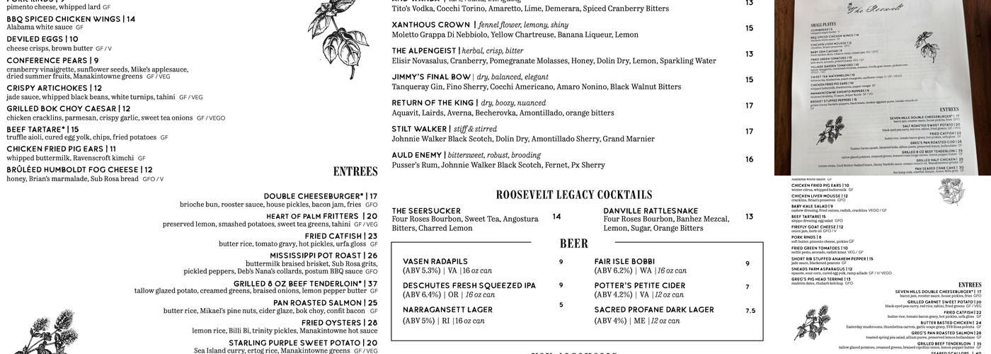 The Roosevelt Menu
