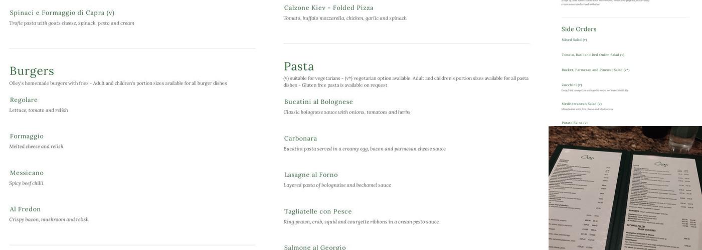 Olley's Pizzeria Menu
