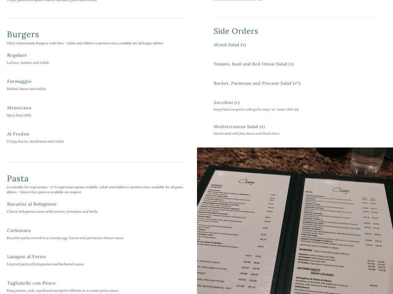 Olley's Pizzeria Menu