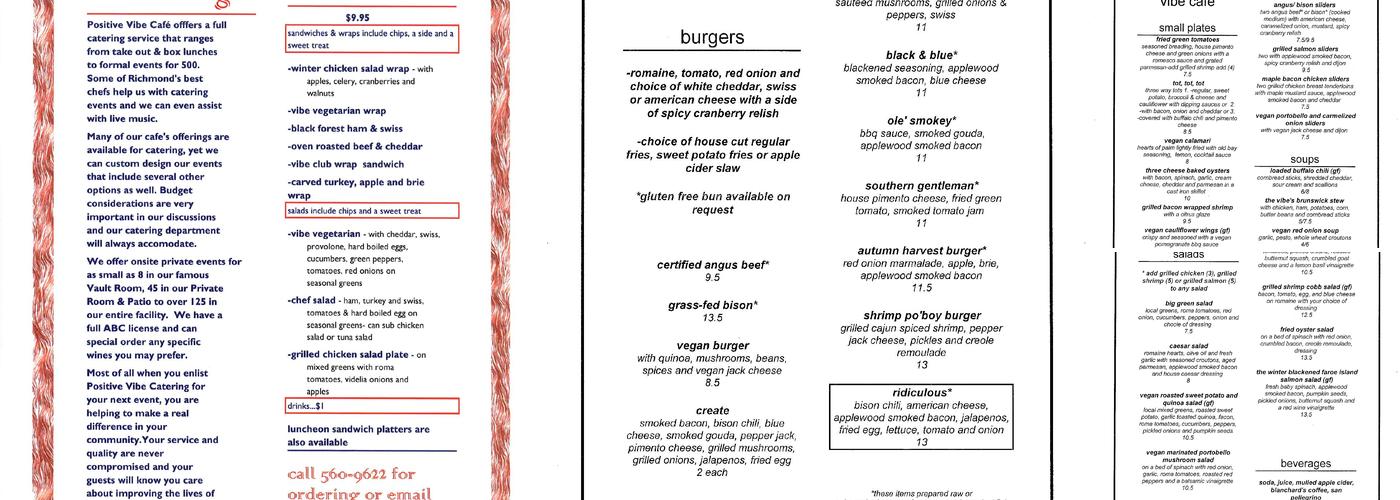 Max's Positive Vibe Café Menu