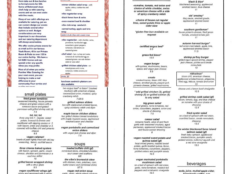 Max's Positive Vibe Café Menu