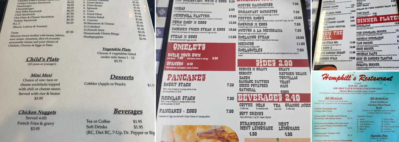 Hemphill's Restaurant Menu