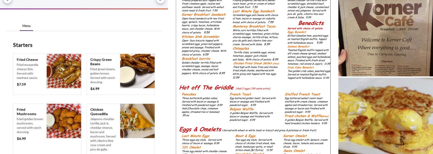 Korner Cafe Menu