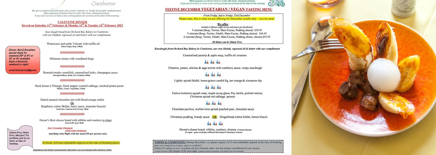 Restaurant at La Fosse - Cranborne Menu