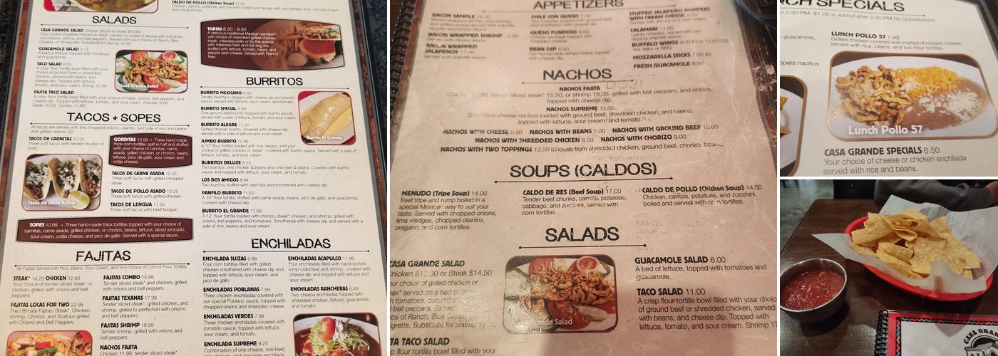 Casa Grande Menu