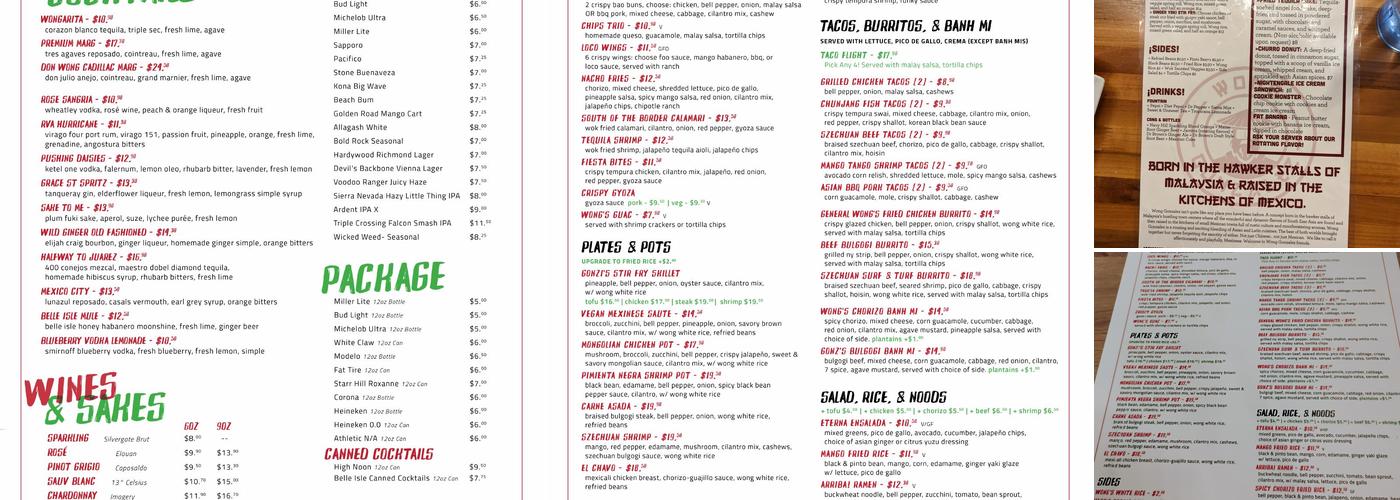 Wong Gonzalez Menu