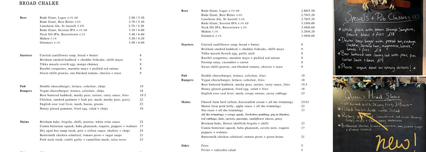 The Queen's Head Menu