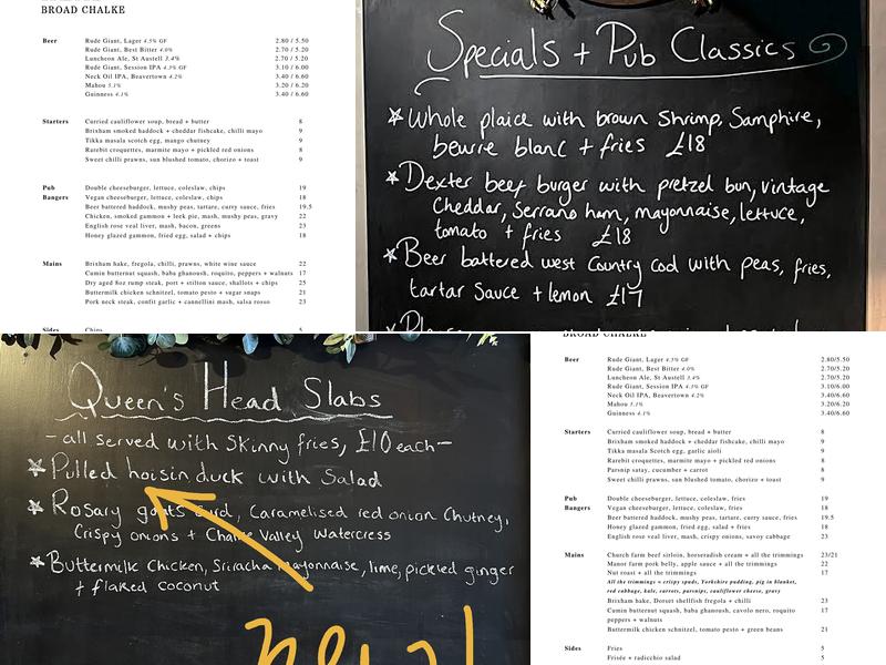 The Queen's Head Menu