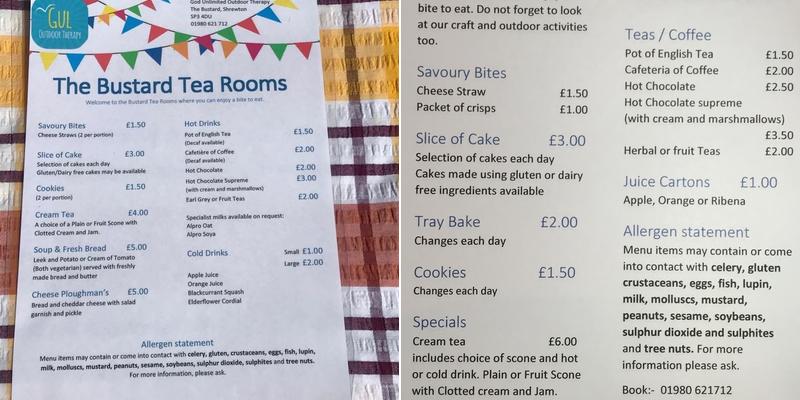 The Bustard Inn Tea Rooms Menu