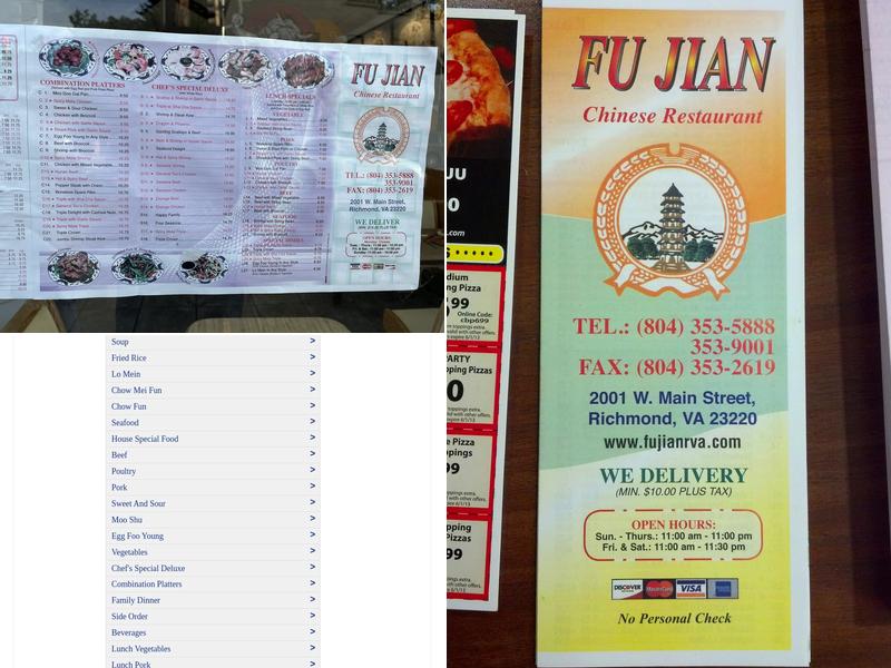 Fu Jian Chinese Restaurant Menu