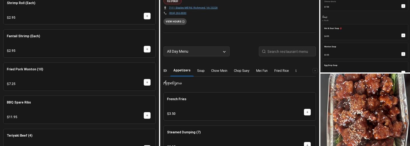 New Top's China Restaurant Menu