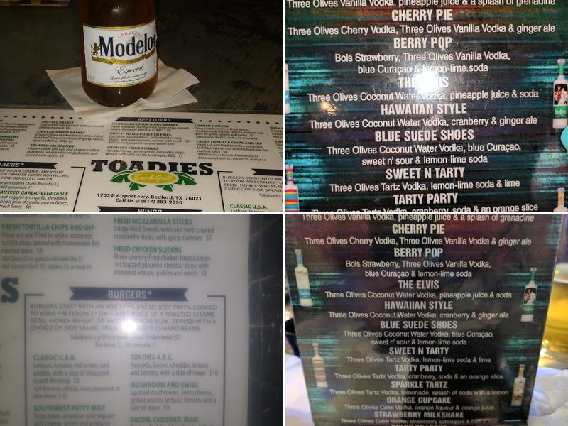 Toadies Bar and Grill Menu