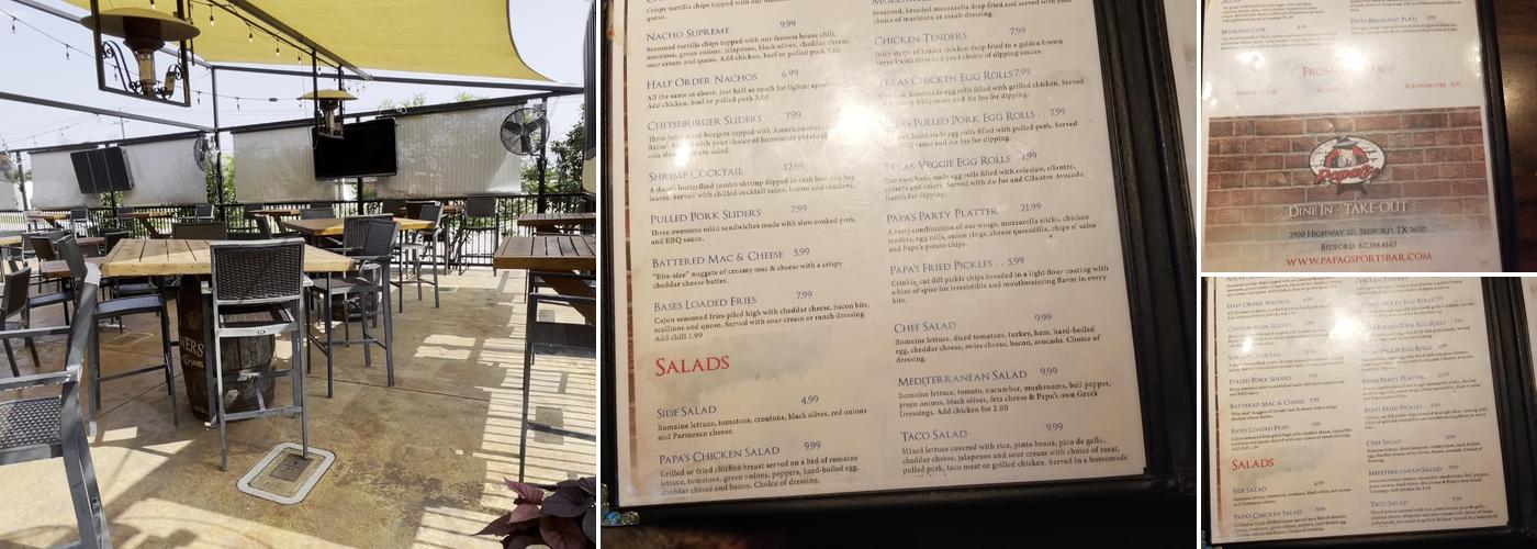PapaG's Sports Bar & Grill Menu