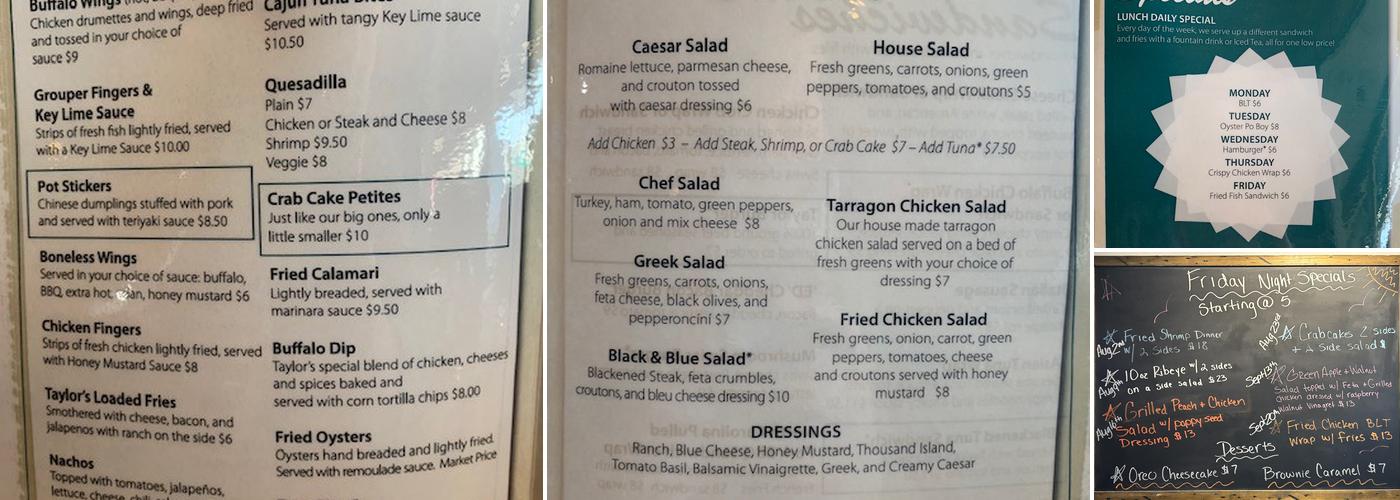 Taylor's At Market Square Menu