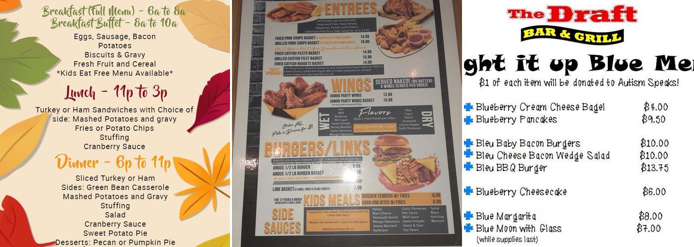 The Draft Bar & Grill Menu