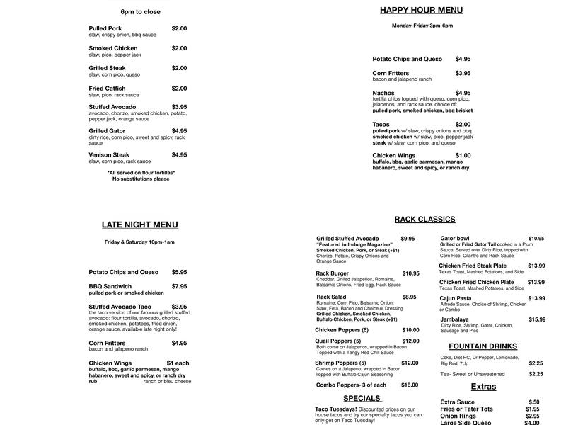 The Spice Rack Bar & Grill Menu