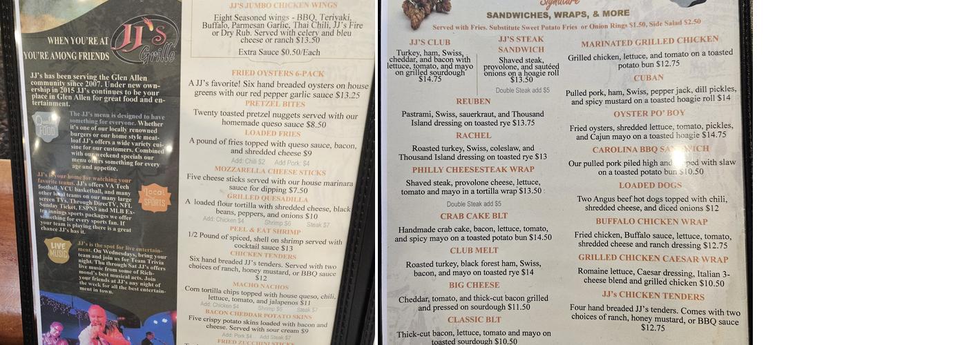 JJ's Grille Menu