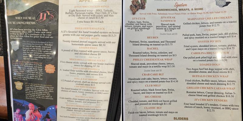JJ's Grille Menu