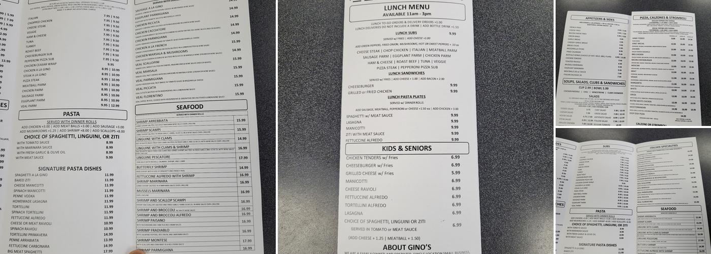 Gino's Ristorante Pizzeria Menu
