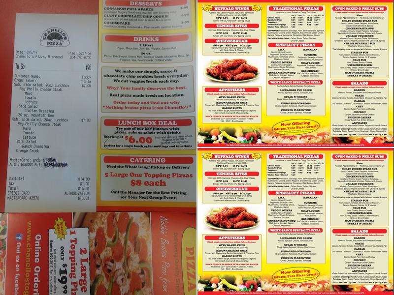 Chanello's Pizza Menu