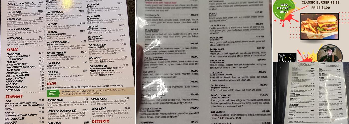 Phred's Border Burger Bar Menu