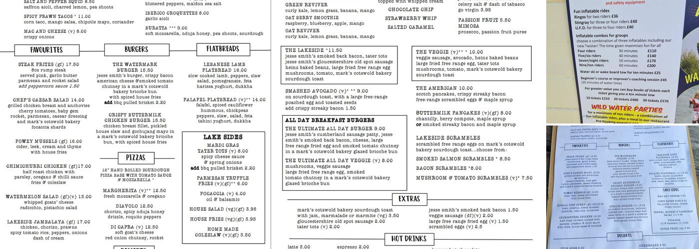 The Lakeside Brasserie Menu