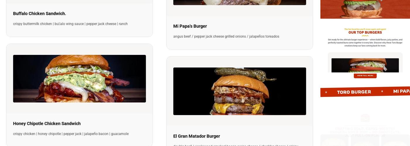 Toro Burger Bar Menu