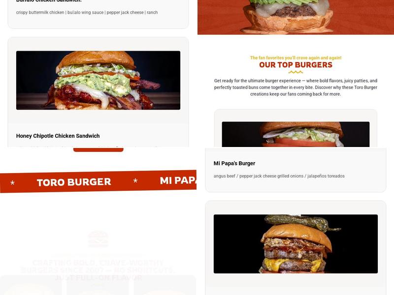 Toro Burger Bar Menu