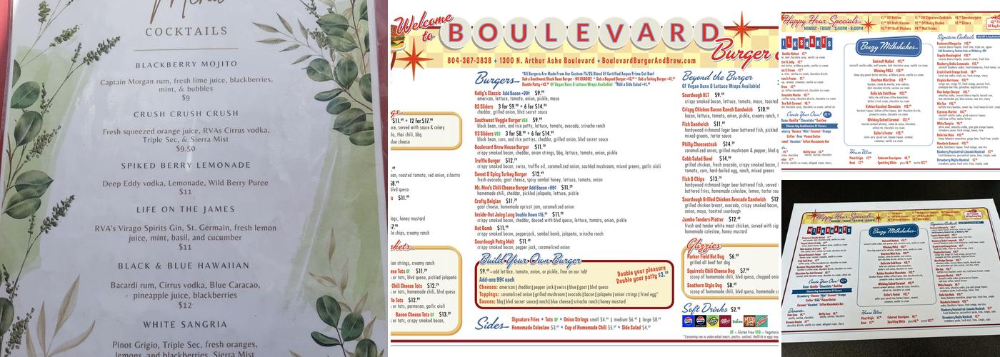 Boulevard Burger and Brew Menu