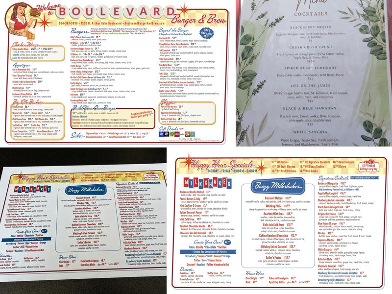 Boulevard Burger and Brew Menu