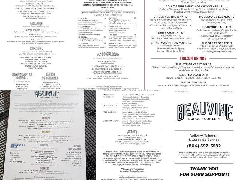 Beauvine Burger Concept Menu