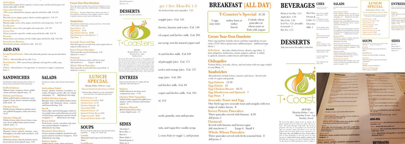 T-Coasters Menu