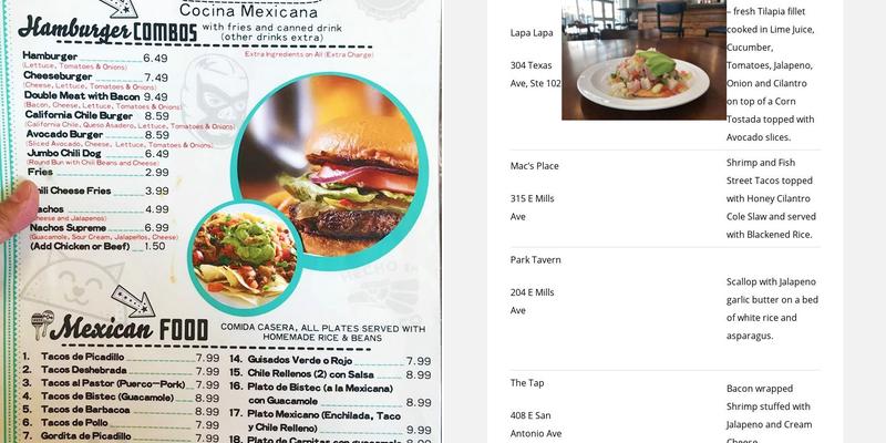 Downtown El Paso Menu