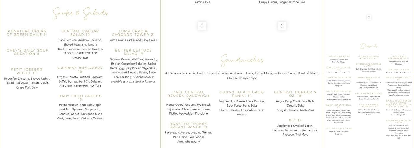 Cafe Central Menu