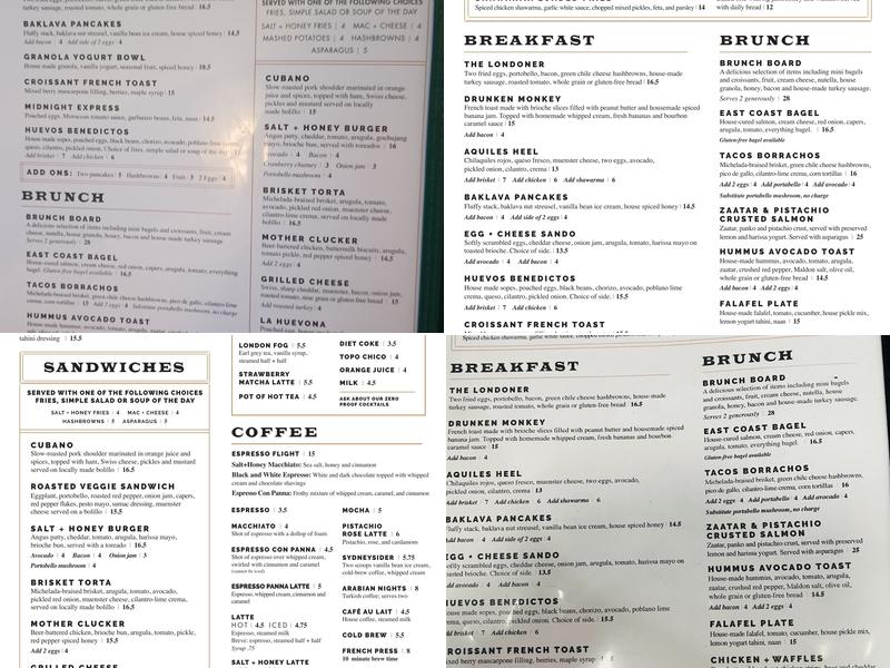 Salt + Honey Bakery Cafe Menu