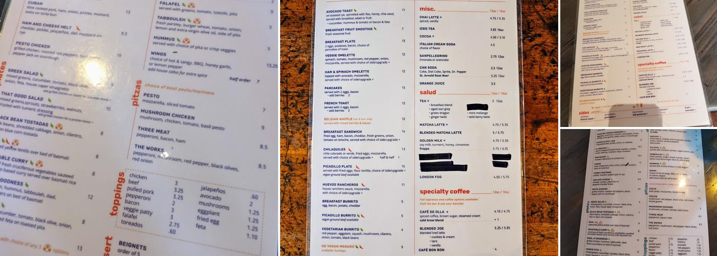 Joe Vinny & Bronsons Bohemian Cafe Menu