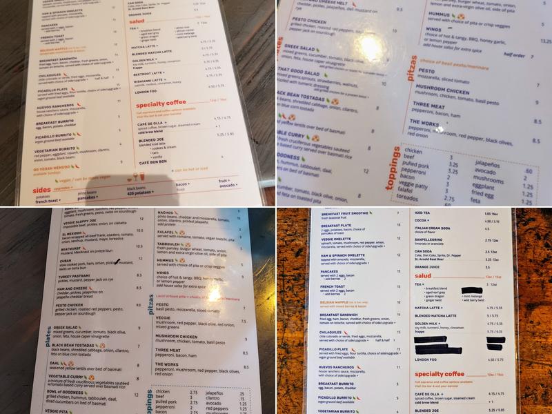 Joe Vinny & Bronsons Bohemian Cafe Menu