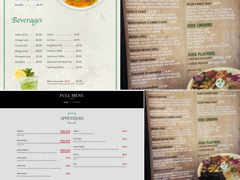 Nour Mediterranean Cafe Menu