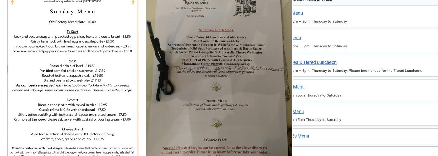 The Old Rectory Restaurant Menu