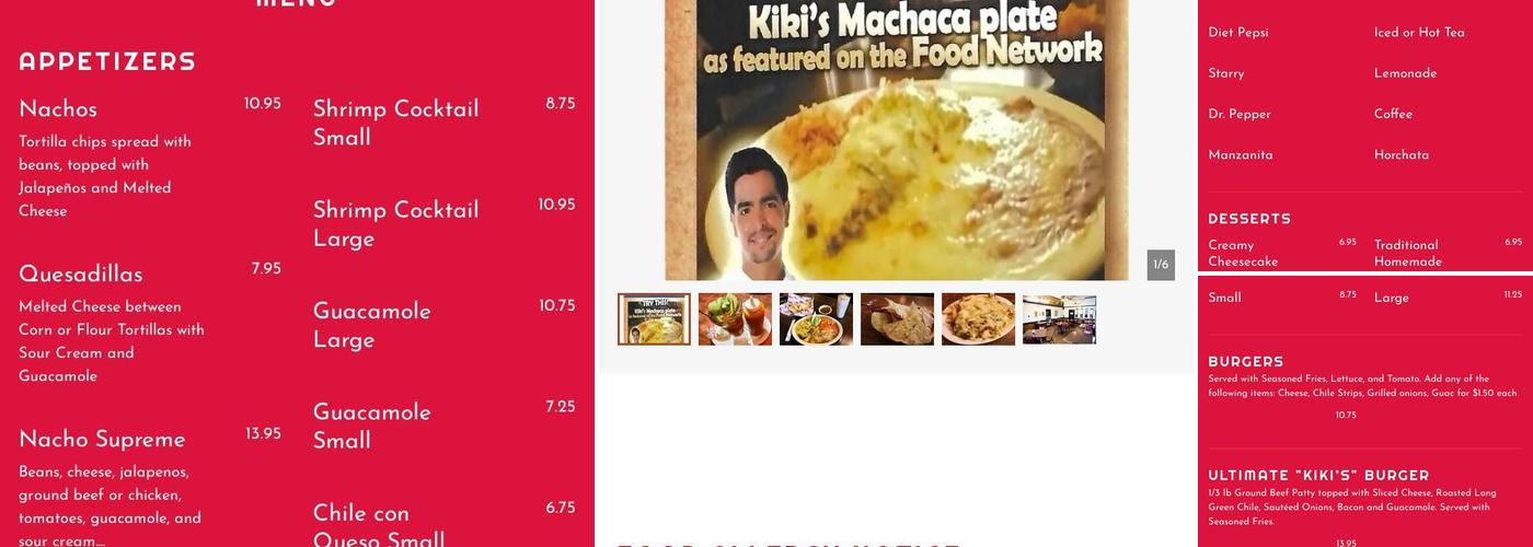 Kiki's Mexican Restaurant Menu