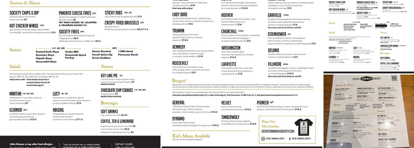 Secret Sandwich Society Menu