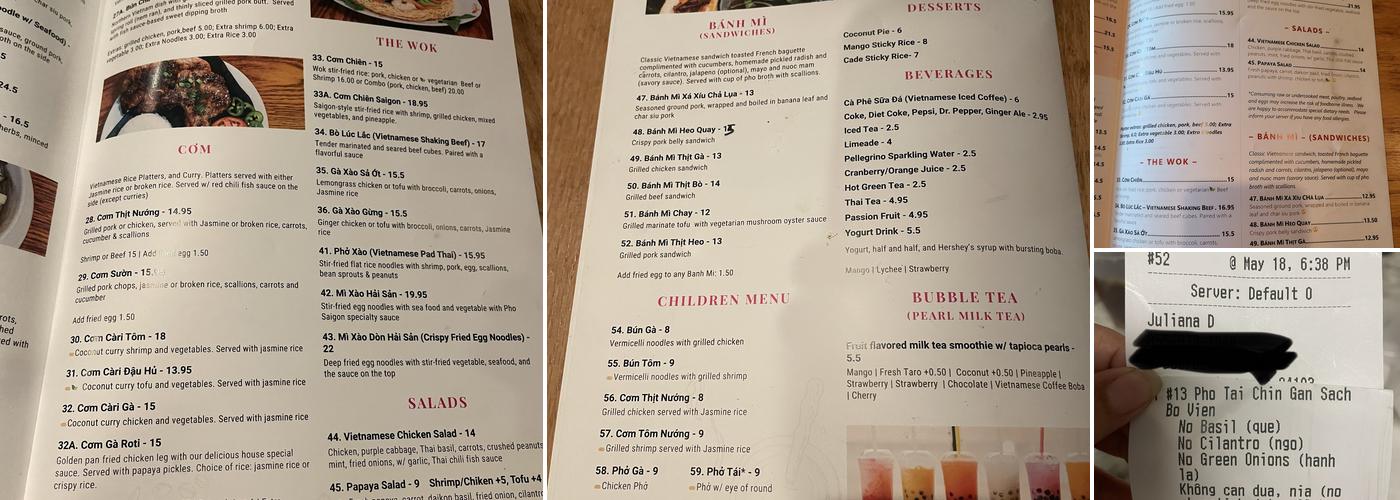 Pho Saigon Menu